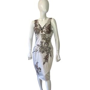 STUNNING MANDALAY Julian Joyce Evening COCKTAIL DRESS Embellished silver size 12